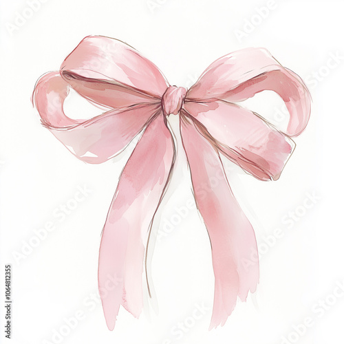 Delicate Pink Watercolor Bow Isolated on White