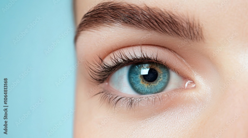 Fototapeta premium Closeup of Glowing Healthy Blue Eye with White Cosmetic Cream