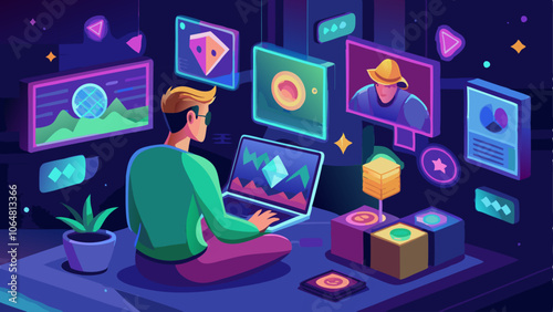 Digital Gallery of NFT Art with Glowing Highlights