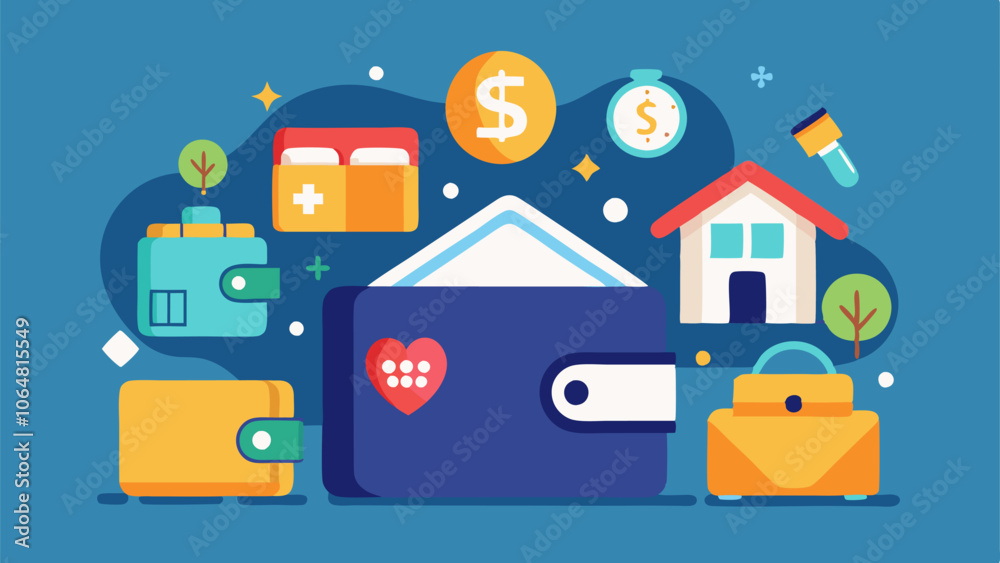 Wallet with Icons Representing Groceries, Housing, and Essentials Wallet with Icons Representing Groceries, Housing, and Essentials