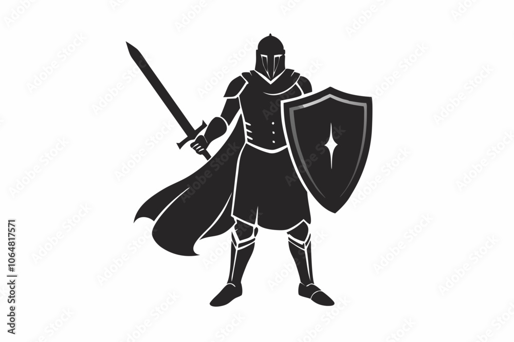 Medieval Knight Silhouette Vector with Sword and Shield Medieval Knight Silhouette Vector with Sword and Shield