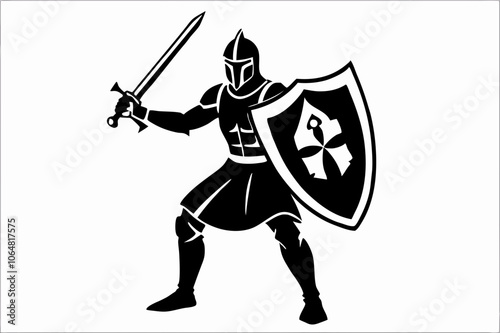 Medieval Knight Silhouette Vector with Sword and Shield