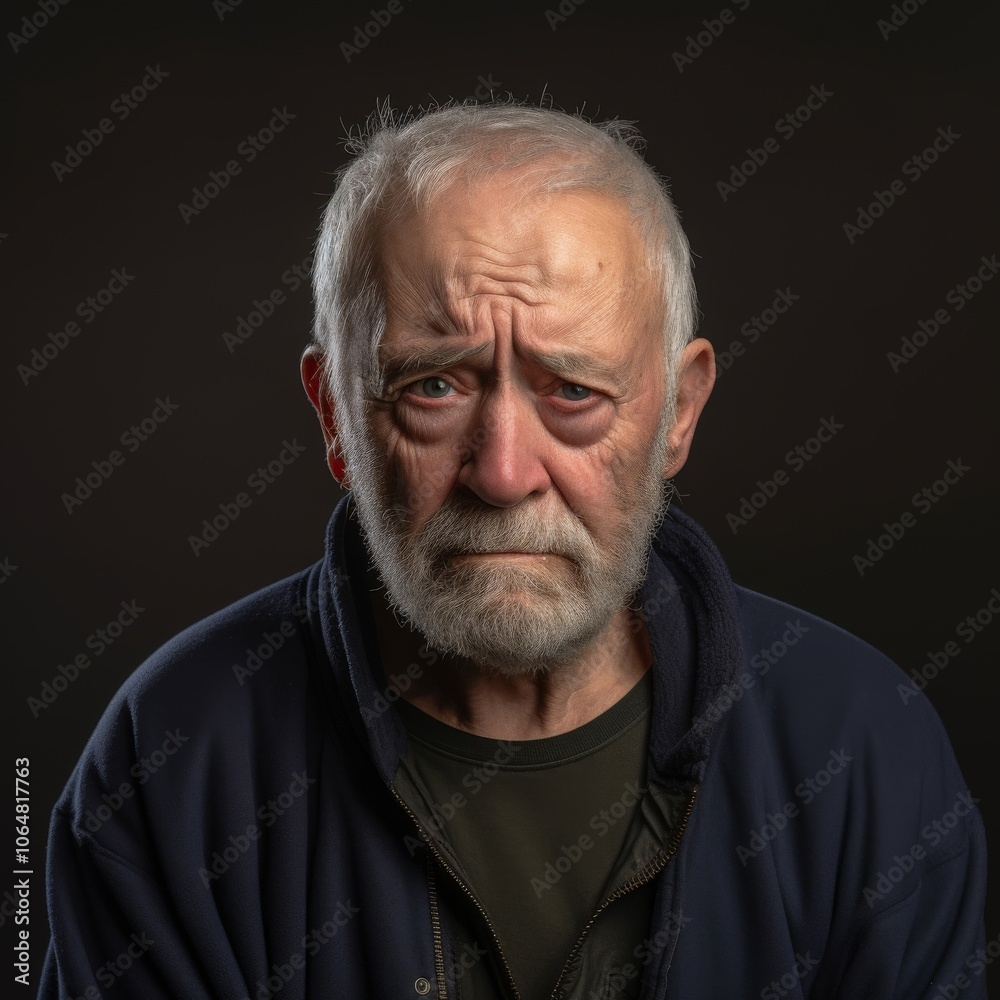 Embarrassed old man with expressive features against a vibrant background showcasing emotional depth Embarrassed old man with expressive features against a vibrant background showcasing emotional depth