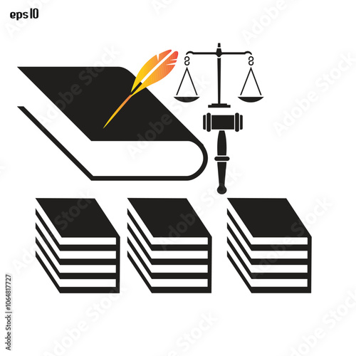 Set of judge's scales, book and gavel. A symbol of justice and equality.isolated on white background.