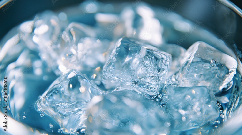 Close-up of ice cubes in water, highlighting freshness and coolness. Close-up of ice cubes in water, highlighting freshness and coolness.