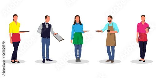 Collection Of Restaurant Waiter And Waitress Vector Illustration
