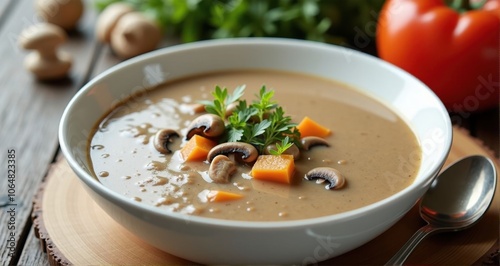 Delicious creamy soup with mushrooms and squash