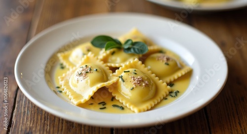 Delicious homemade ravioli in sauce