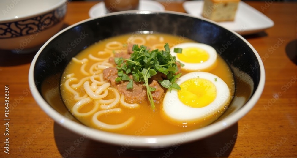 Delicious bowl of ramen with eggs