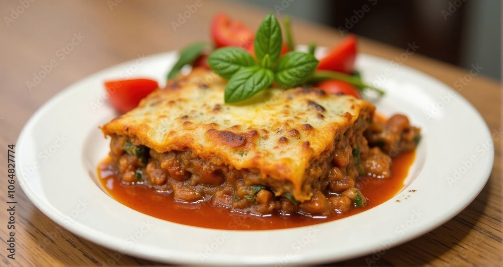 Delicious vegetarian lasagna with fresh basil Delicious vegetarian lasagna with fresh basil