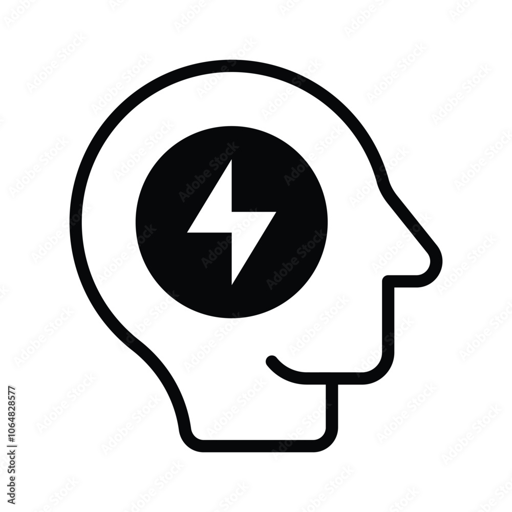 A head with a lightning bolt, symbolizing innovative thinking A head with a lightning bolt, symbolizing innovative thinking