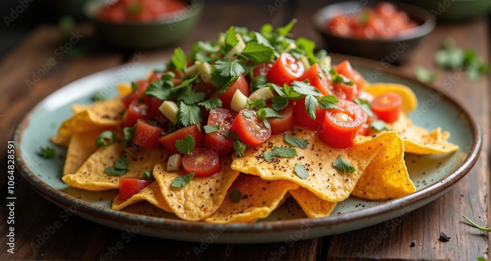 Delicious nachos with fresh toppings Delicious nachos with fresh toppings