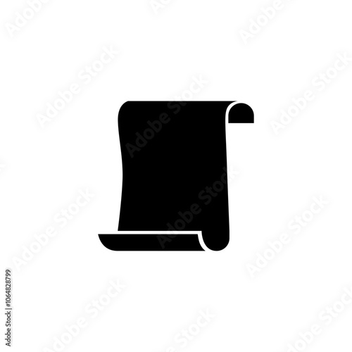 Black vector icon of a scroll or parchment paper, perfect for education, history, and design.