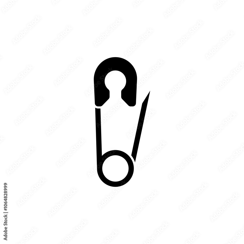 Black vector icon of a safety pin, showcasing simple and clean design. Black vector icon of a safety pin, showcasing simple and clean design.