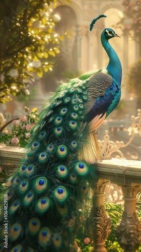Majestic Peacock in a Garden