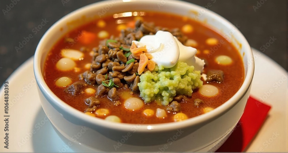 A vibrant bowl of hearty soup. A vibrant bowl of hearty soup.