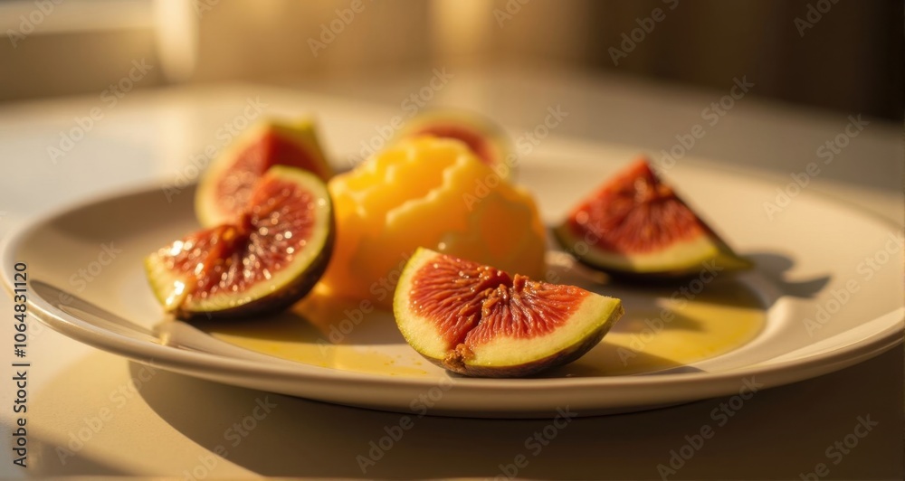 Fresh figs served with mango sorbet Fresh figs served with mango sorbet