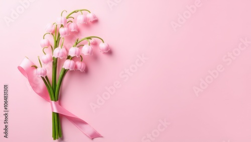 Bouquet of pink lily of the valley flowers with small, cascading blooms, creating a tranquil aesthetic