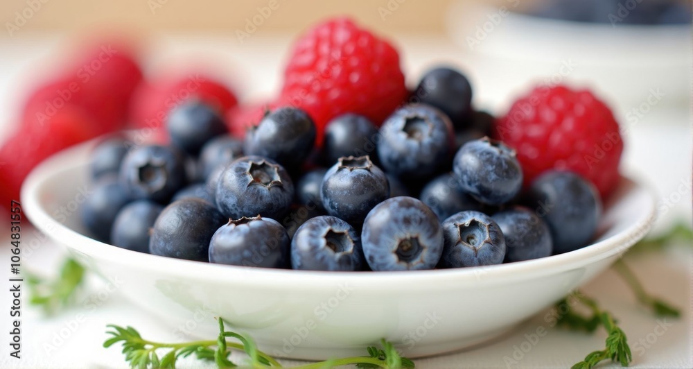 Fresh blueberries and raspberries in a bowl Fresh blueberries and raspberries in a bowl