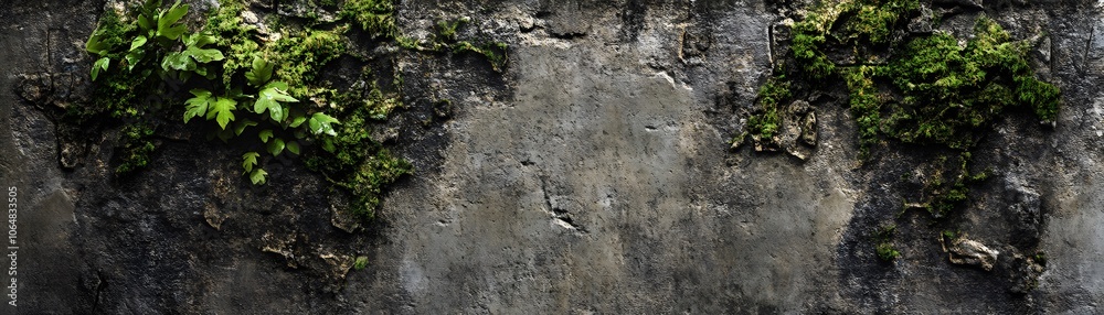 Fototapeta premium Lush Greenery Growing on a Cracked Concrete Wall
