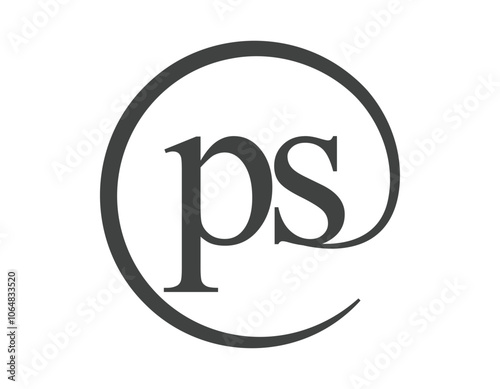 PS logo from two letter with circle shape email sign style. P and S round logotype of business company