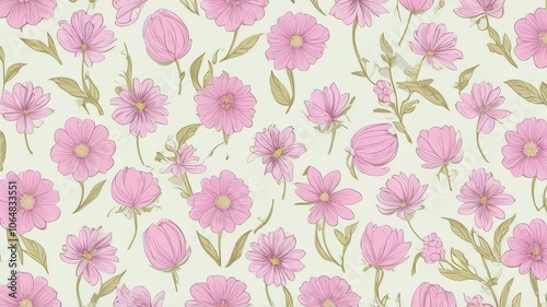 Wallpaper Mural Seamless Line Pattern Flowers Torontodigital.ca