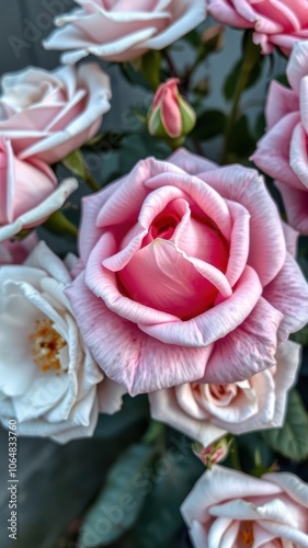 Pink roses bloom in a garden on a summer day