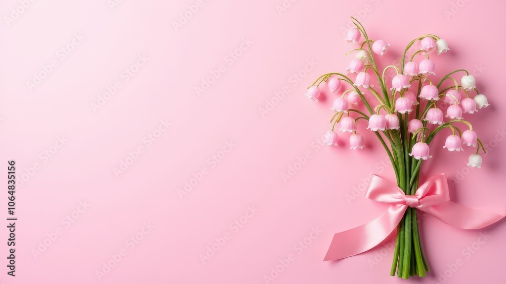 A delicate bouquet of pink lily of the valley flowers, ideal for romantic and seasonal decor A delicate bouquet of pink lily of the valley flowers, ideal for romantic and seasonal decor