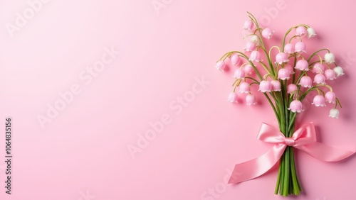 A delicate bouquet of pink lily of the valley flowers, ideal for romantic and seasonal decor