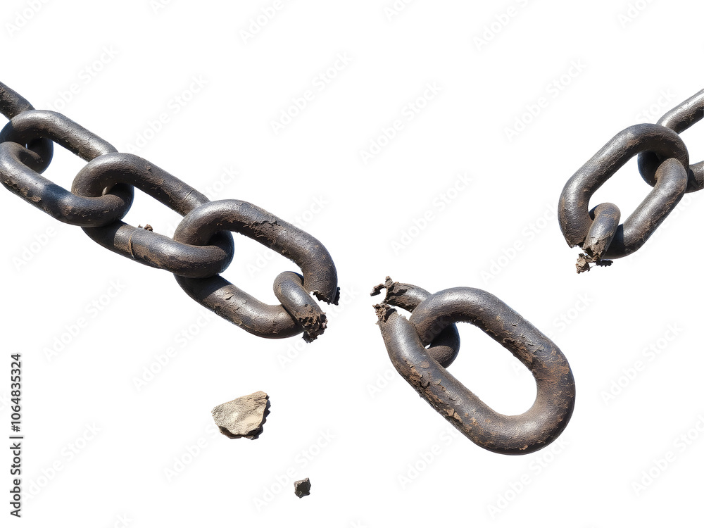 Obraz premium A broken metal chain, symbolizing freedom, release or the end of a connection