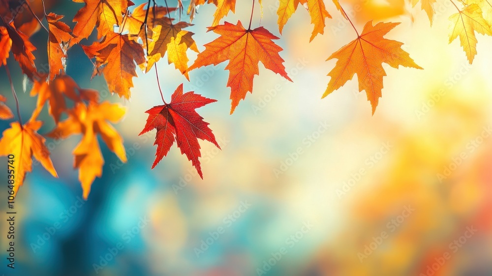 Autumn background with maple leaves and bokeh,Fall blurred background, Yellow and red maple leaves are flying and falling down. Autumnal landscape.water drop on leaf,space for text. Autumn background with maple leaves and bokeh,Fall blurred background, Yellow and red maple leaves are flying and falling down. Autumnal landscape.water drop on leaf,space for text.