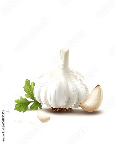 Fresh Garlic Bulb with Cloves and Parsley