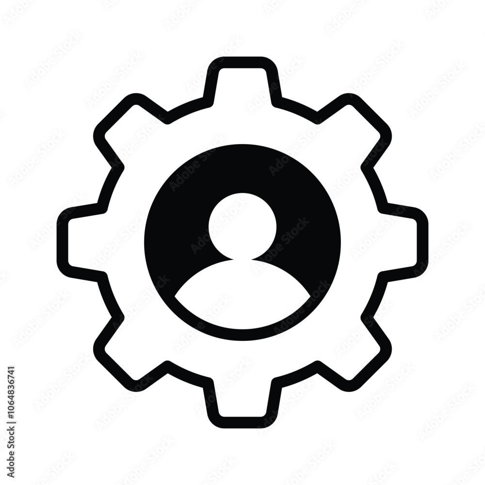 Hr management, Gear with a person inside, symbolizing user settings and management Hr management, Gear with a person inside, symbolizing user settings and management