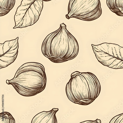 Seamless Fig Pattern, Hand Drawn, Vintage Style