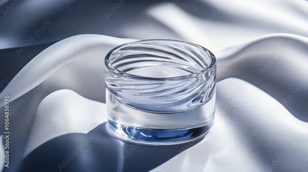 Crystal Glass Cup on White Silk Fabric with Soft Lighting Crystal Glass Cup on White Silk Fabric with Soft Lighting