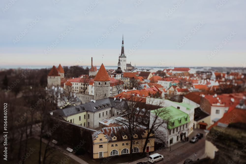 Obraz premium A panoramic view of Tallinns charming old town with historical buildings and rooftops