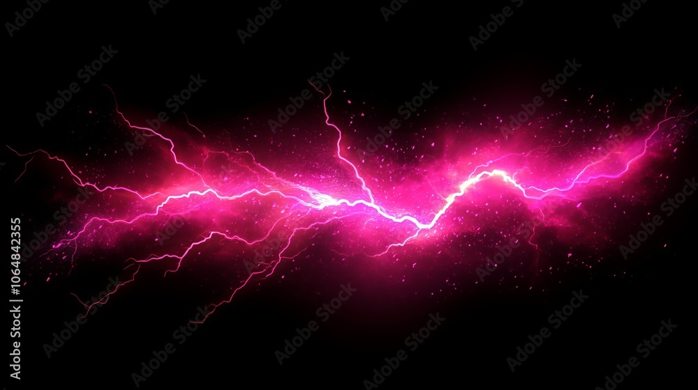 Pink lightning strikes with a realistic glow and electric explosion effect. This vibrant vector illustration captures the explosive energy of a lightning discharge with intricate details Pink lightning strikes with a realistic glow and electric explosion effect. This vibrant vector illustration captures the explosive energy of a lightning discharge with intricate details