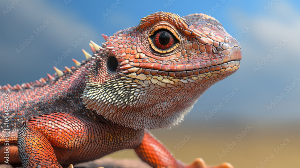 Fototapeta premium Close up of lizard basking in sunlight, showcasing vibrant colors and details