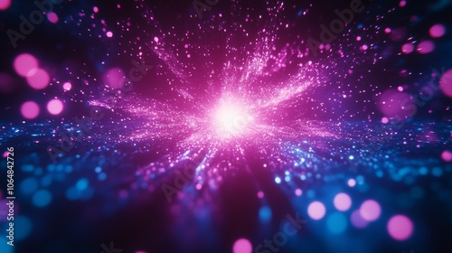 A sparkling burst of pink and blue light, like a star exploding, with a glowing trail.