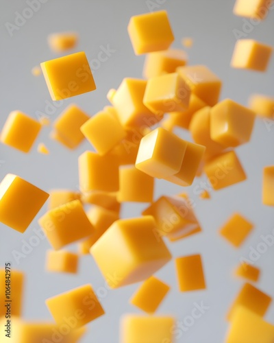 Abstract Yellow Cubes Floating in Air