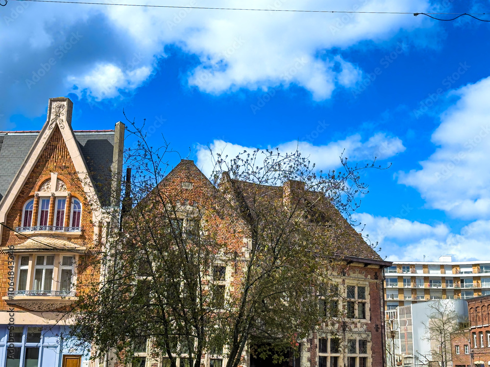Street view of old village Valenciennes in France