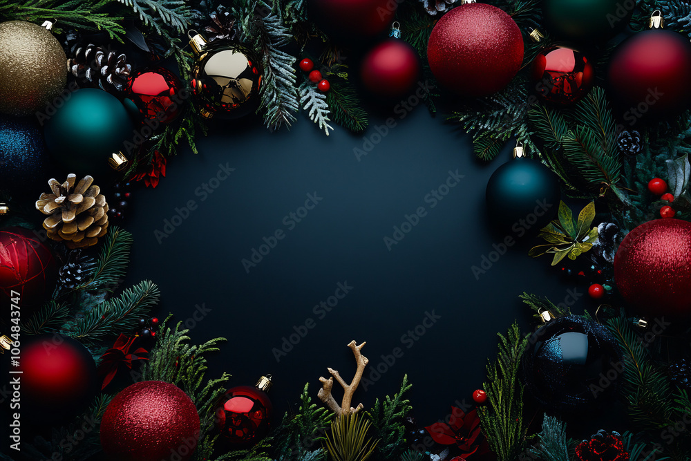 Red and Green Christmas Background with Copy Space for Holiday Greeting Cards, Invitations, and Festive Social Media Banners Featuring Ornaments, Holly, and Poinsettia Red and Green Christmas Background with Copy Space for Holiday Greeting Cards, Invitations, and Festive Social Media Banners Featuring Ornaments, Holly, and Poinsettia
