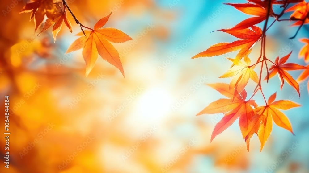 Autumn background with maple leaves and bokeh,Fall blurred background, Yellow and red maple leaves are flying and falling down. Autumnal landscape.water drop on leaf,space for text. Autumn background with maple leaves and bokeh,Fall blurred background, Yellow and red maple leaves are flying and falling down. Autumnal landscape.water drop on leaf,space for text.