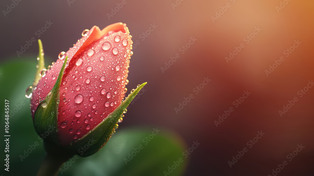Close up view of pink flower bud with dewdrops, showcasing nature beauty Close up view of pink flower bud with dewdrops, showcasing nature beauty