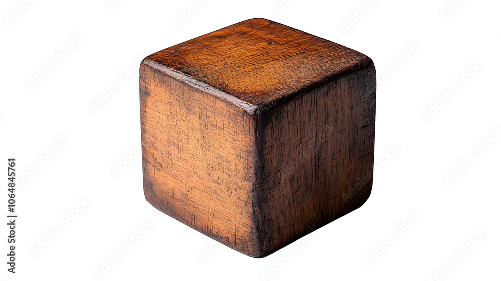 Wooden Cube Object on Plain Background Minimal Abstract Geometric Design. 3D Render of a Brown Wooden Cube in a Simple Minimalist Composition.