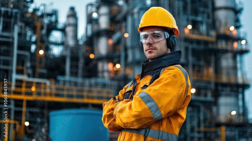 Industrial worker demonstrates safety and confidence in heavy machinery environment Industrial worker demonstrates safety and confidence in heavy machinery environment