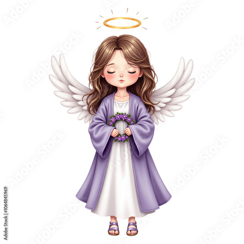 Peaceful Christmas Angel Holding Wreath
