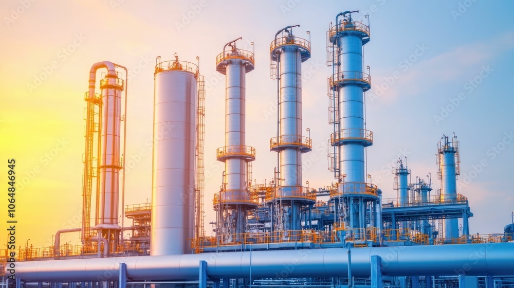 Obraz premium Futuristic and highly automated gas processing facility with sophisticated digital monitoring and control systems