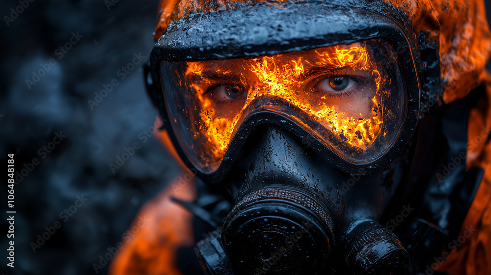 Flames shining in a firefighter’s protective goggles, capturing their resolve in the face of wildfires intensified by land-clearing agriculture and climate change. Flames shining in a firefighter’s protective goggles, capturing their resolve in the face of wildfires intensified by land-clearing agriculture and climate change.