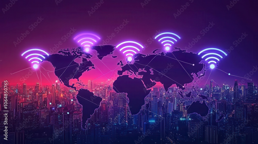 Fototapeta premium Establishing a Global Connection How WiFi Bridges Continents and Enhances Earth’s Connectivity